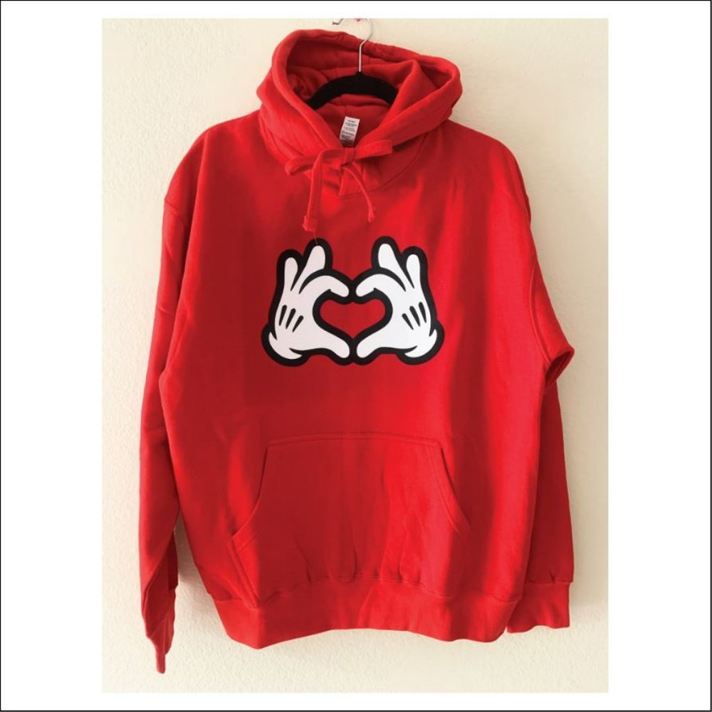 XL ] M!CKEY HEART HAND SIGN FLEECE HOODIE